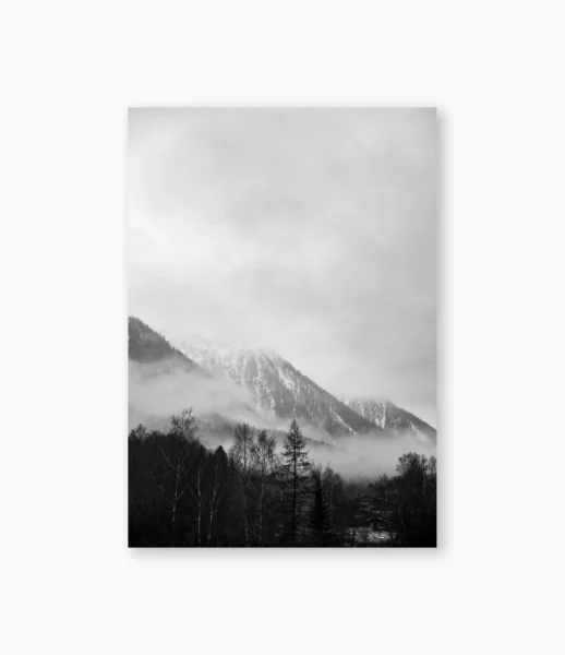 Árvores cobertas de neve e montanha na névoa em Les Houches, Alpes franceses – fotografia de André Nunez